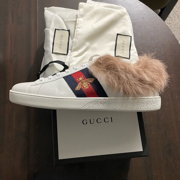 Final sale 🤯🔥 Real FUR  Gucci ACE In excellent condition size 11&11.5 !!! - Picture 1 of 9